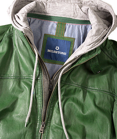 德国代购 milestone 男士皮夹克 可脱卸连帽门襟 真羊皮皮衣 休闲