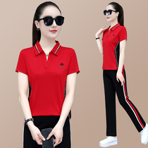 361 summer casual sports suit female Jordanno short-sleeved two-piece set 2022 fashionable foreign style pullover lapel tide