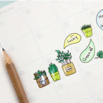 jr 韩国文具可爱卡通diy日记本装饰贴纸植物小盆栽胶质贴画1007
