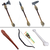 Indian African Indigenous Wildman Props Oil Color Necklace Hand Chain Axe Long Thatch Bone Wild Man Stick Weapon