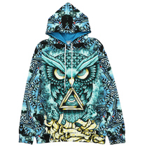 Owl pattern printed painted anime hooded sweater men and women ins pullover loose Korean casual jacket trend