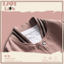 Sunset to get dirty pink 1701 LIFE Original design Fall splicing embroidered couple baseball jacket