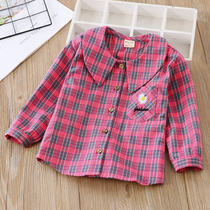 Girl autumn cotton long sleeve shirt baby baby doll collar casual top girl Joker plaid shirt Foreign