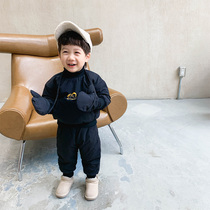 Childrens clothing boy plus velvet set 2020 new cotton sandwich winter two-piece small childrens winter clothing thick handsome tide clothes