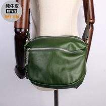 Pure leather slanted satchel with small bag soft leather foreign gas genuine leather bag imported cow leather green youthful brief single shoulder bag tide