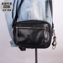 Day Style Pure Leather Skew Satchel Men Personality Satchel Retro Multi-Layer Soft Leather Handmade Splicing Bag Han Edition Single Shoulder Bag