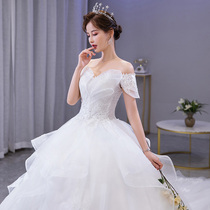 Word shoulder wedding dress 2021 new main temperament bride tail simple large size pregnant woman French light out white summer