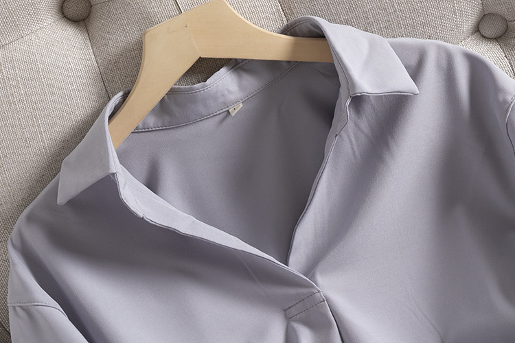 试衣间出品花式半开领衬衫七分袖纯色上衣秋季女装衬衣429414