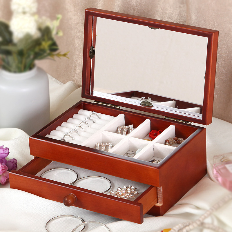 High-end retro solid wood minimalist jewelry box small pink jewelry box jewelry storage box ins style