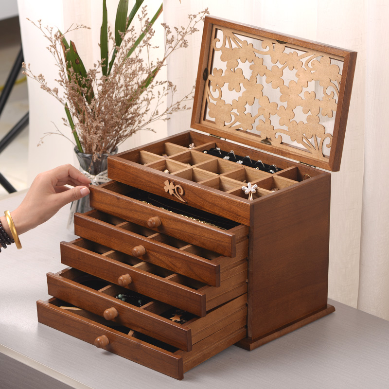 High-end luxurious first accessories box solid wood quality princess European-style Korean hand decoration containing box ancient wind show rack large capacity