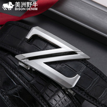 American bison crocodile belt mens leather leisure business automatic buckle belt Korean front layer cowhide belt