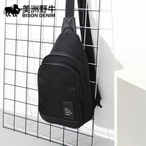 American Bison mens bag mens chest bag fashion canvas bag mens leisure large capacity shoulder shoulder bag mens backpack