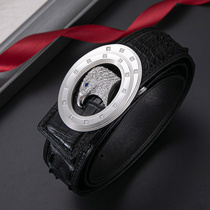 American bison crocodile belt mens leather casual business buckle belt Korean front layer cowhide belt tide