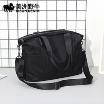 American Bison mens bag Shoulder Bag Mens horizontal large capacity canvas bag backpack business leisure mens shoulder bag tide