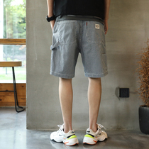 Tide brand striped denim shorts mens summer Japanese wear loose straight tube casual versatile fashion ins five-point pants