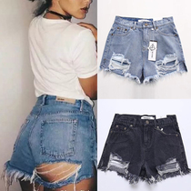 European and American style summer new butt hole side split denim shorts hip thin wide leg A word hot pants womens tide