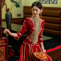 Heavy Work velvet Show Warm 2022 Bridal Dress Married Luxury Dragon and Phoenix Clothes Chinese Wedding Wedding Winter