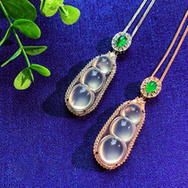 VISING Natural ice species Madagascar Chalcedony Agate blessing beans Green bean pendant necklace comparable to jade