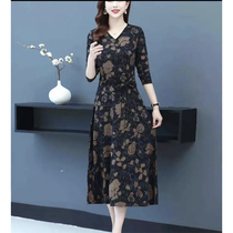 Small swallow womens spring improved cheongsam 2021 new spring dress middle age and old size long sleeve dress