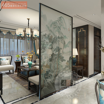 Art glass custom Chinese living room entrance Landscape painting calligraphy painting screen partition Mountain village Qingji clip glass