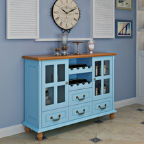 Mediterranean side cabinet Kitchen tea cabinet Meal preparation cabinet Piano paint solid wood storage cabinet Simple pastoral wine cabinet