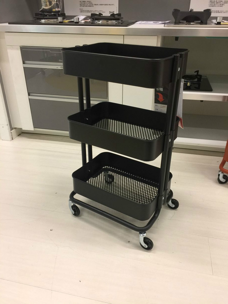 宜家款厨房推车正品拉斯克三层带滚轮架金属烤漆客厅移动推车包邮