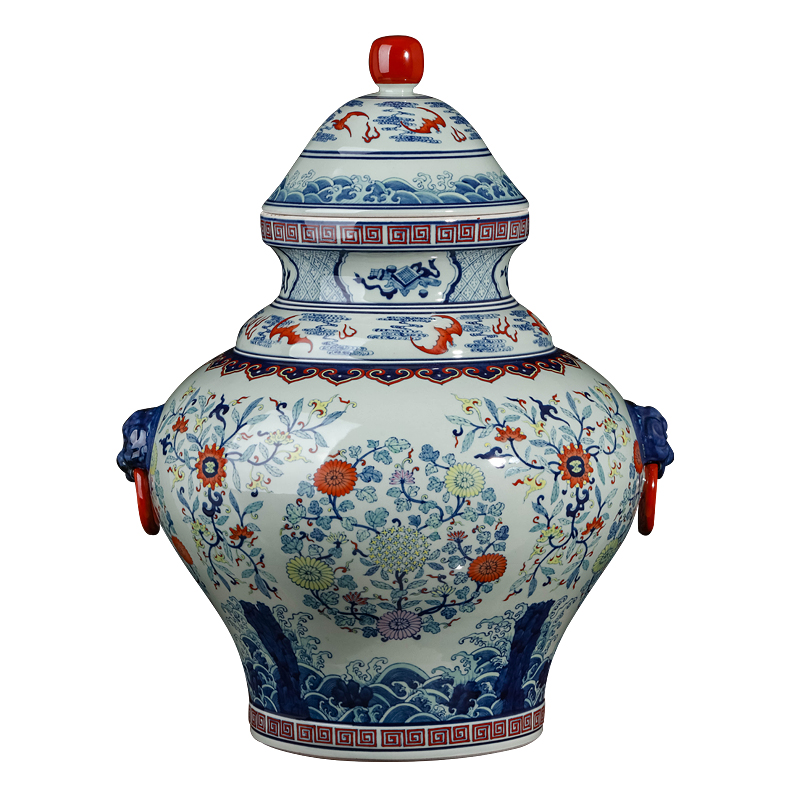 Jingdezhen blue and white color bucket storage tank is Chinese style antique hand - made ceramics sitting room porch rich ancient frame decorative furnishing articles