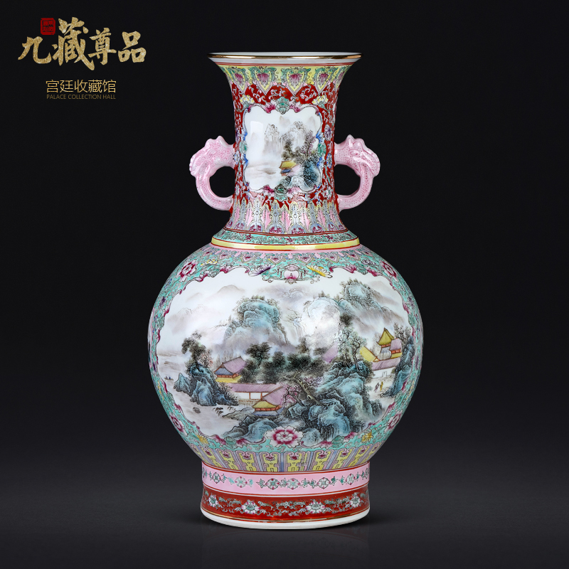 Jingdezhen ceramic hand - made pastel window landscape of the republic of China vase Chinese sitting room porch TV ark, flower arranging furnishing articles