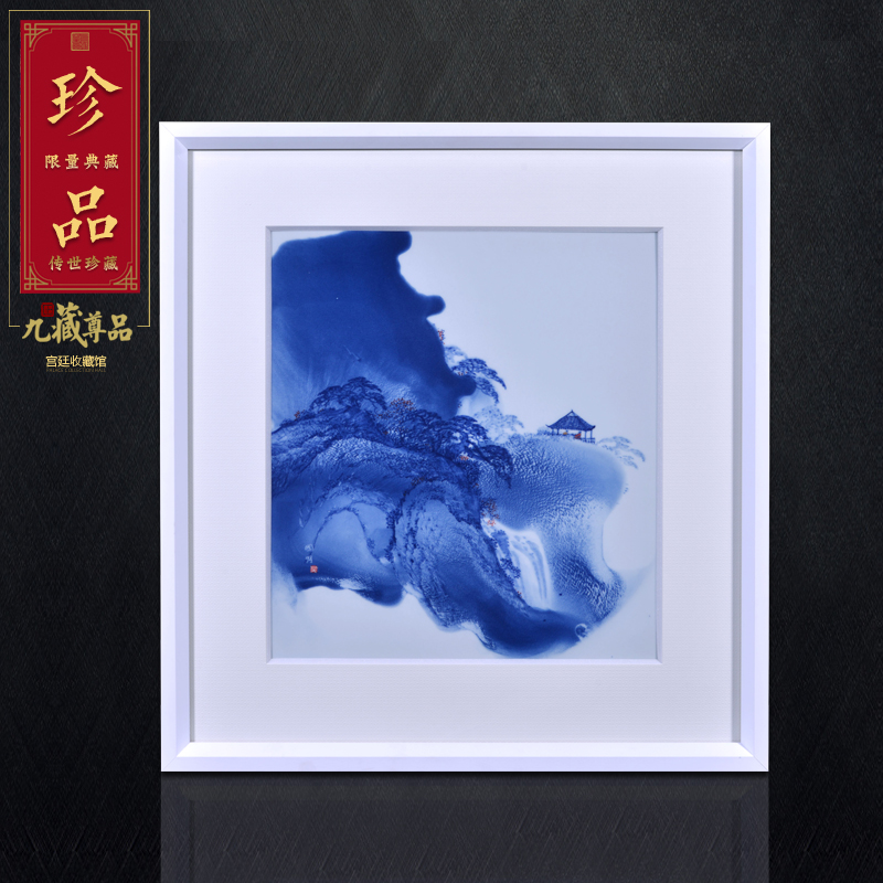 Jingdezhen blue and white porcelain splash ink landscape porcelain plate painting murals sitting room porch study Chinese decorative furnishing articles that hang a picture