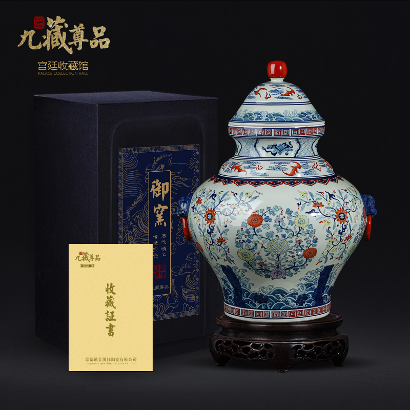 Jingdezhen blue and white color bucket storage tank is Chinese style antique hand - made ceramics sitting room porch rich ancient frame decorative furnishing articles