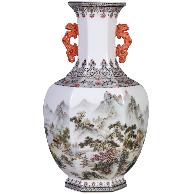 Jingdezhen ceramics antique hand - made Chinese classical landscape eight square vase sitting room porch decoration as furnishing articles