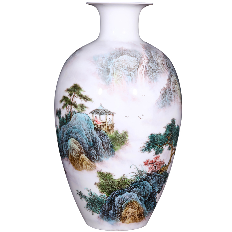 Jingdezhen ceramics dong - Ming li hand - made pastel landscape vase household of Chinese style living room porch flower arranging furnishing articles