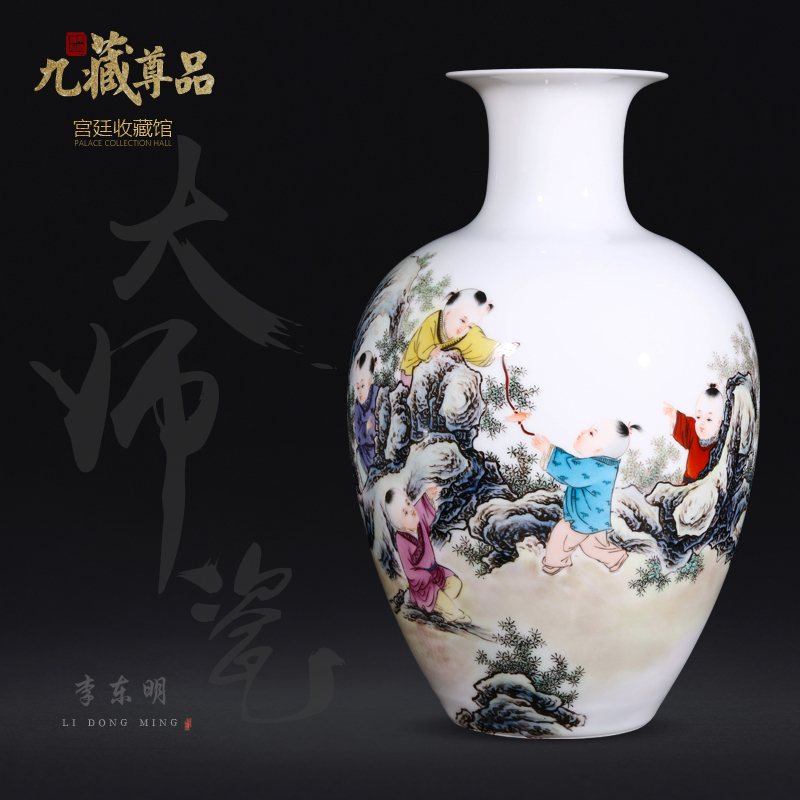 Jingdezhen ceramics dong - Ming li hand - made lad vase Chinese style living room TV ark, flower arranging decoration as furnishing articles