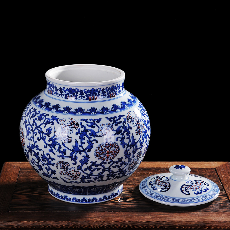 Archaize of jingdezhen ceramics glaze of blue and white porcelain vase put lotus flower storage tank classical household handicraft furnishing articles