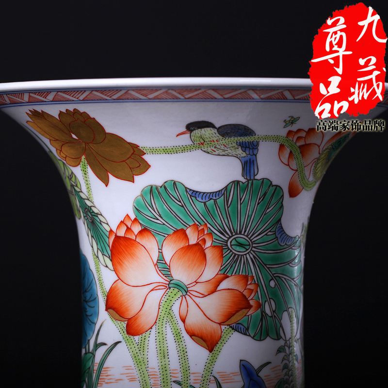 Jingdezhen ceramics imitation the qing emperor kangxi colorful lotus heron grain PND unit tail - on vase household adornment handicraft furnishing articles