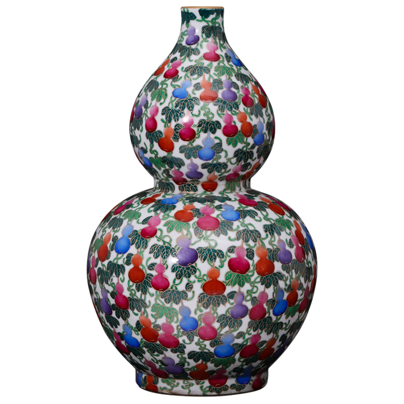 Jingdezhen ceramics antique hand - made colored enamel paint crafts vase wire inlay gourd bottle collection