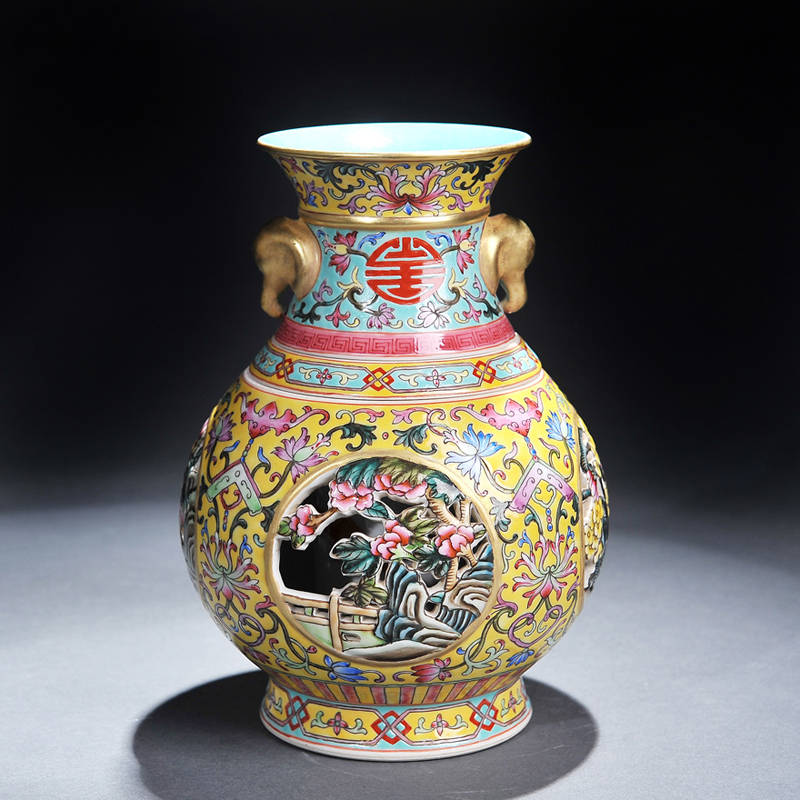 Archaize of jingdezhen ceramics colored enamel see colour revolving vase hollow out the process collection sitting room furniture furnishing articles