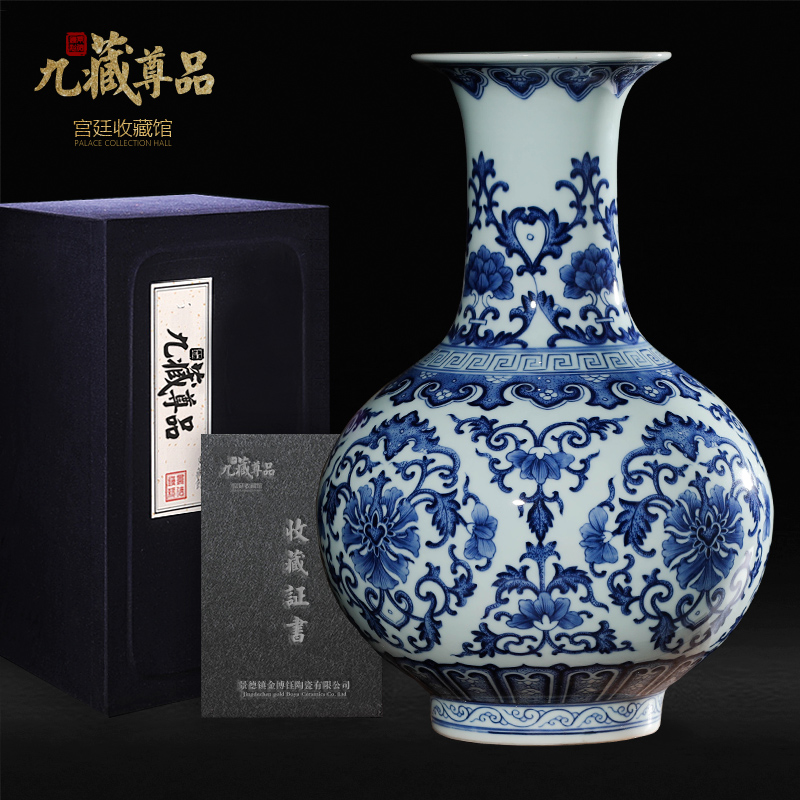 Jingdezhen ceramics antique hand - made of blue and white porcelain vases, flower arrangement sitting room of Chinese style of TV ark, home decoration furnishing articles