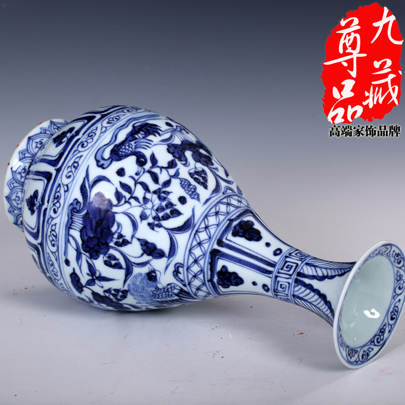 Imitation of yuan blue and white porcelain of jingdezhen ceramics yuanyang lianchi grain okho spring bottle vase household handicraft furnishing articles