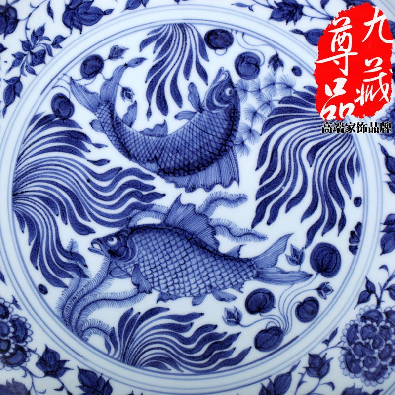 Jingdezhen ceramics imitation yuan fish algae lines hanging dish of blue and white porcelain vase home sitting room adornment handicraft furnishing articles