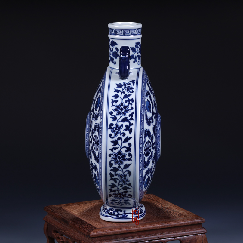 Hand draw archaize live moonlight flat pot bottles of classical Chinese style living room decoration furnishing articles of jingdezhen ceramics vase