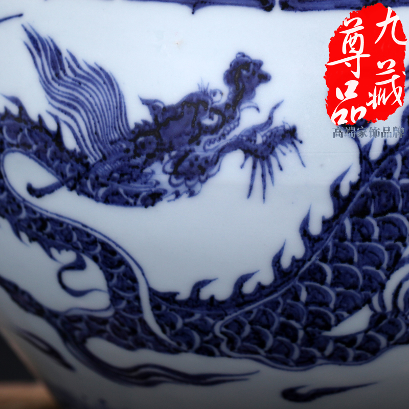 Jingdezhen ceramics imitation of yuan blue and white porcelain dragon tank vase home sitting room classic adornment handicraft furnishing articles