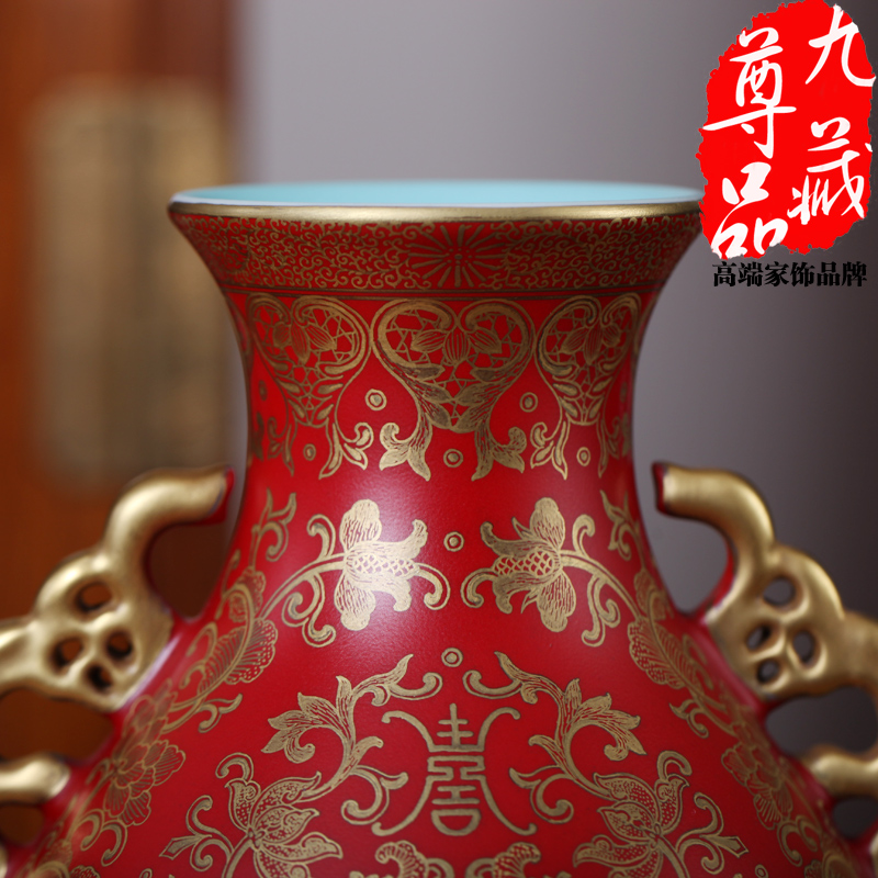 Jingdezhen ceramics imitation the qing qianlong red see colour to tie up branch grain ears bottle gourd household handicraft furnishing articles