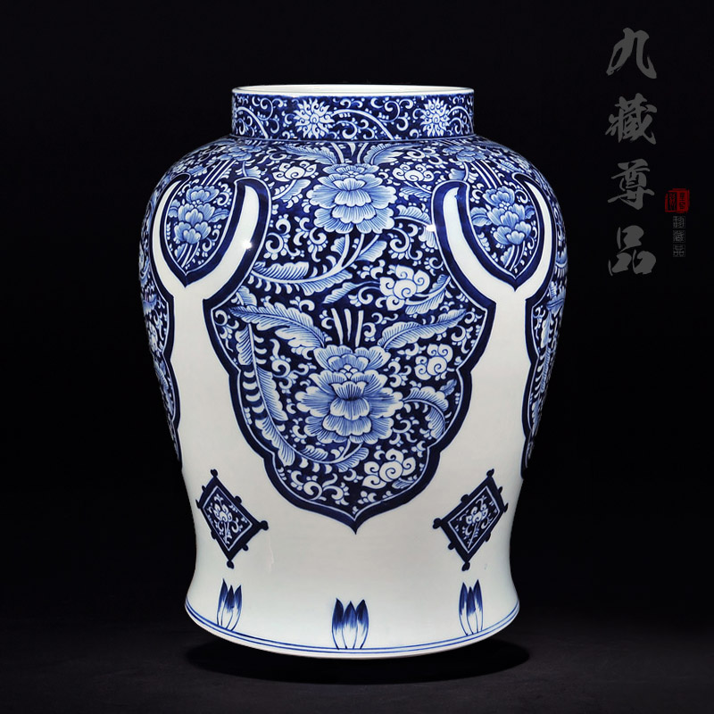 Copy a blue - and - white, yuan and Ming LuLianSheng jingdezhen ceramics with cover general tank craft ornaments TV ark, furnishing articles