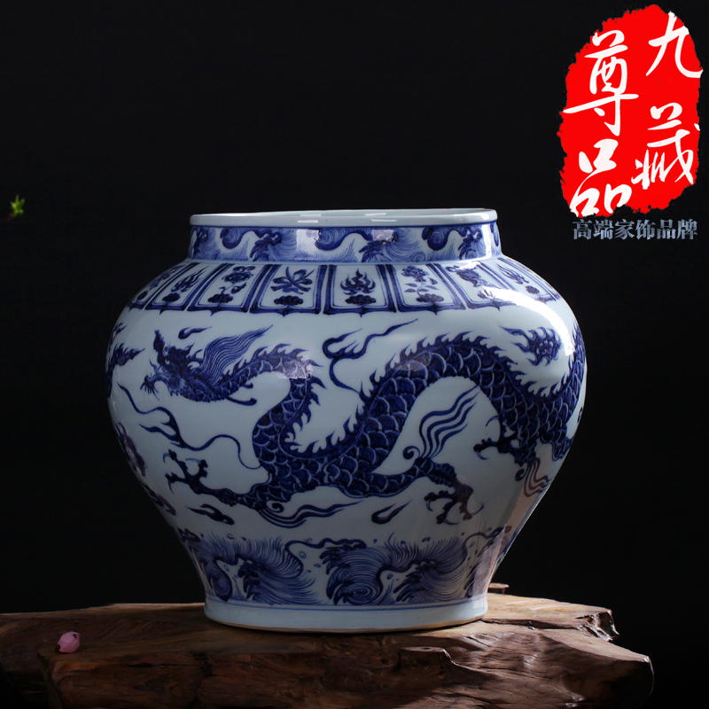 Jingdezhen ceramics imitation of yuan blue and white porcelain dragon tank vase home sitting room classic adornment handicraft furnishing articles