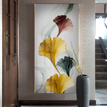 Modern simple ginkgo leaf corridor aisle decorative painting vertical plate large entrance wall painting abstract mural painting light luxury