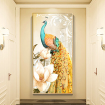 Entrance door decorative painting modern simple atmosphere vertical corridor aisle Crystal porcelain hanging painting Peacock diamond mural