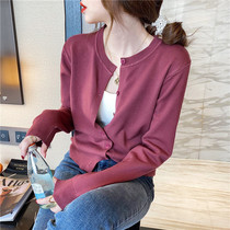 Knitted cardigan jacket autumn 2021 new female Spring and Autumn Sweater thin long sleeve black round neck top
