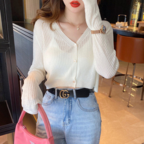 Sunscreen Knitted Cardigan Thin Women Summer 2021 New Long Sleeve Ice Silk Hollow Blouse Air-Conditioning Shirt
