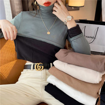 High collar base shirt Women autumn and winter plus velvet pile collar 2021 new interior style T-shirt thick long sleeve top